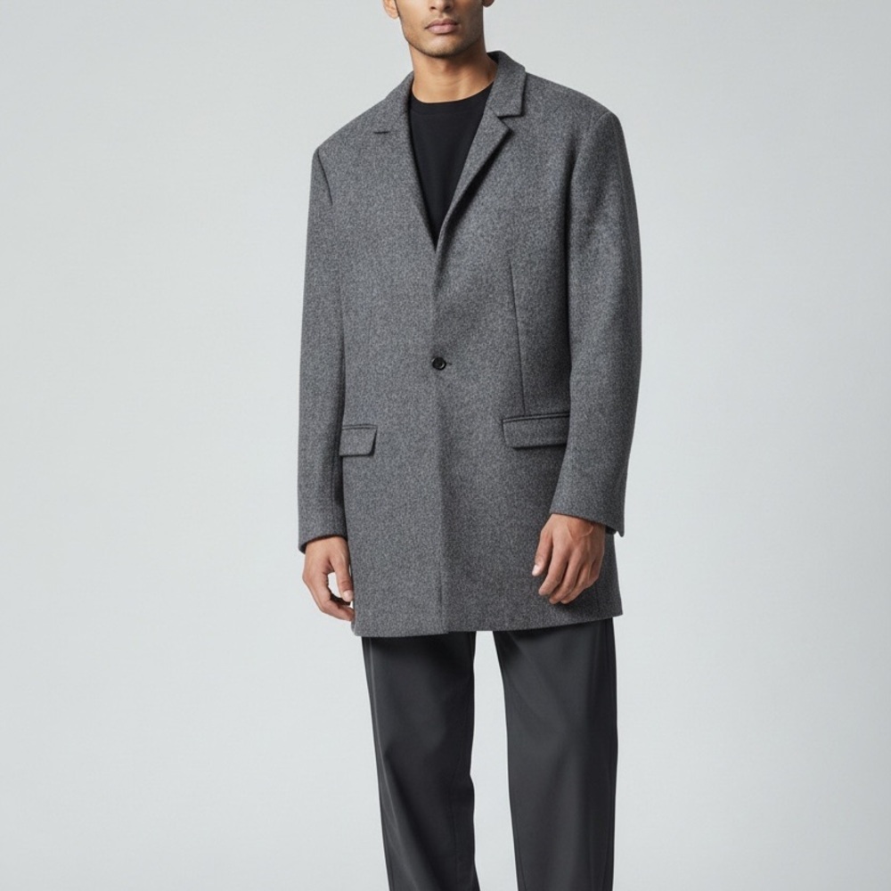All Saints Gray Single-Breasted  Wool  Coat
